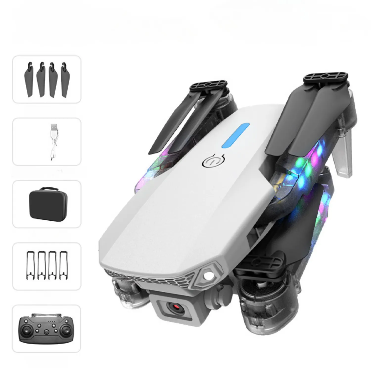 Drone E88D Max con Doble Camara HD luz RGB incluye Estuche y Repuestos miniatura 4